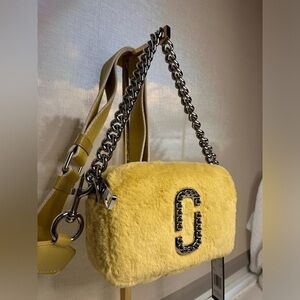 Marc Jacobs Snapshot Faux Fur Camera Bag Chain & Web Strap Logo Plaque NWT